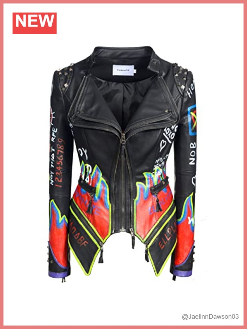 Faux Leather Moto Jacket Studded Graffiti Punk Biker Coat